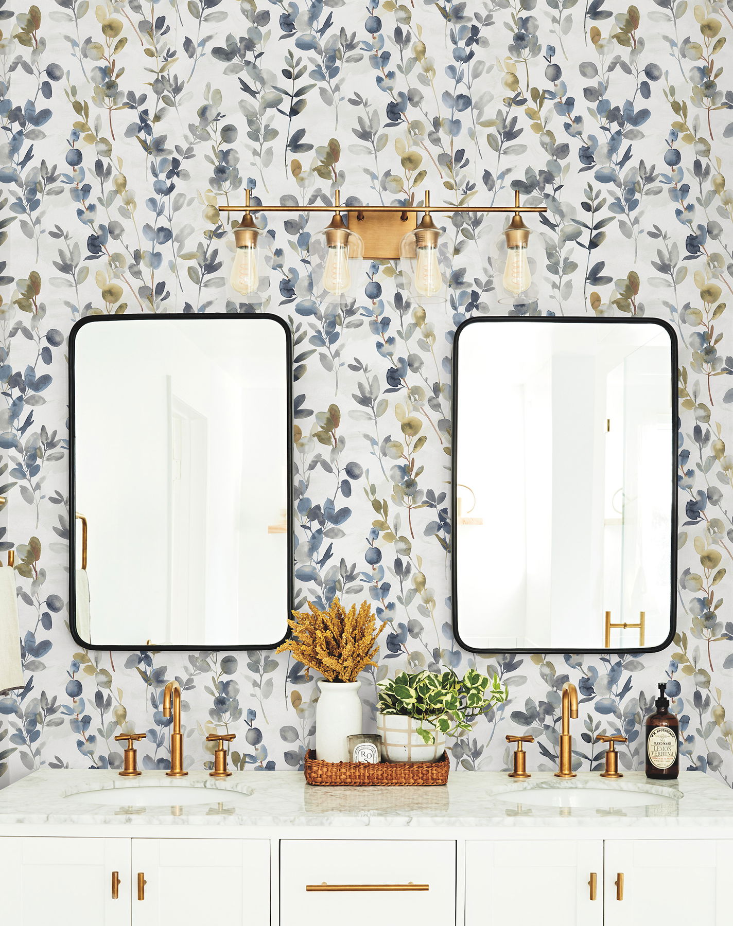 Joyful Eucalyptus Navy Peel & Stick Wallpaper large image 