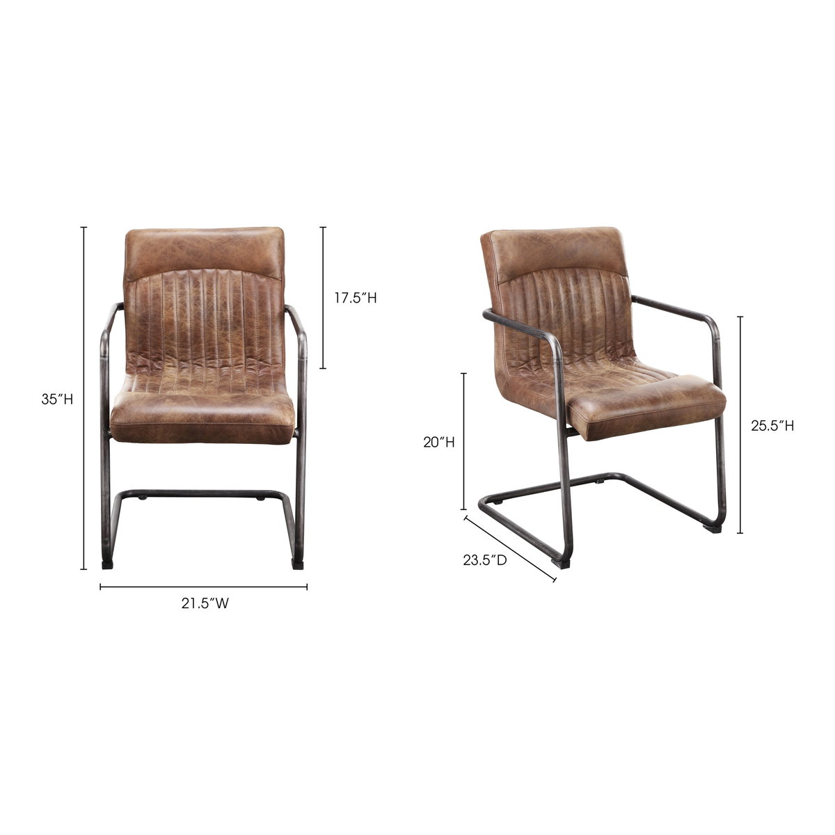 Ansel Arm Chair Grazed Brown Leather - Set Of Two, Dining Chair by Moe's Home, 21.75" width x 33" height x 24" depth View 8