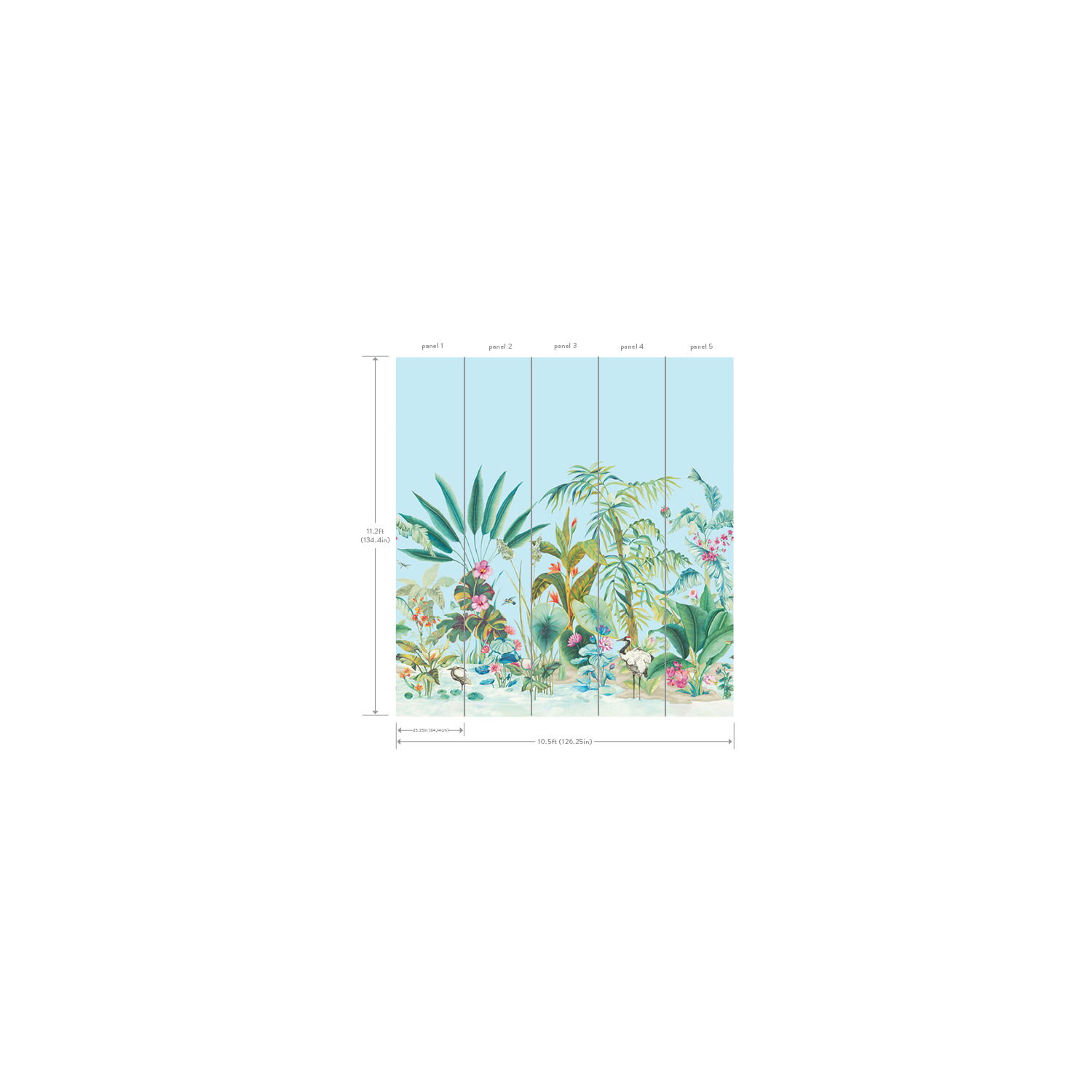 Tropical Panoramic Blue Wall Mural large image 