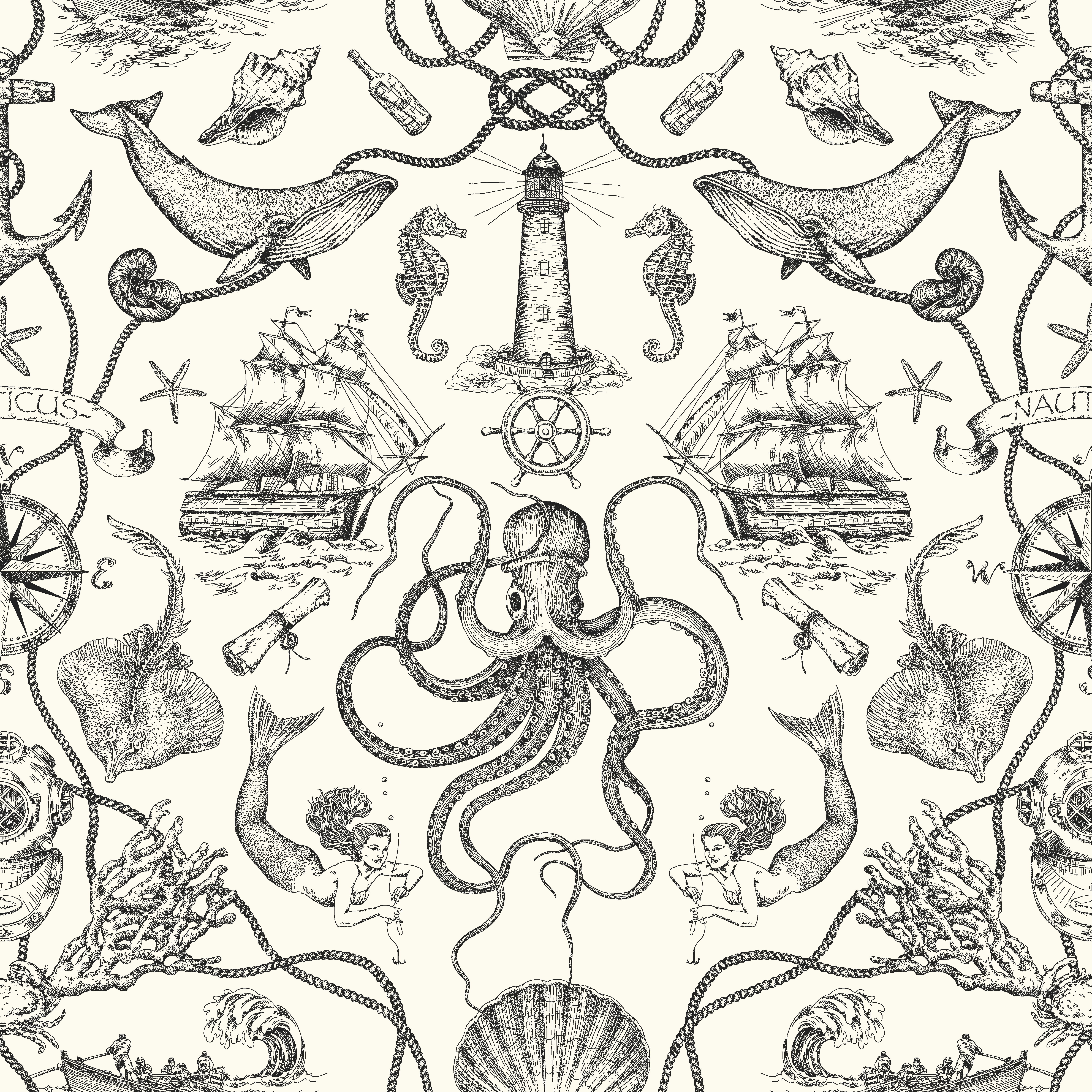 Deep Sea Toile Black Wallpaper large image 