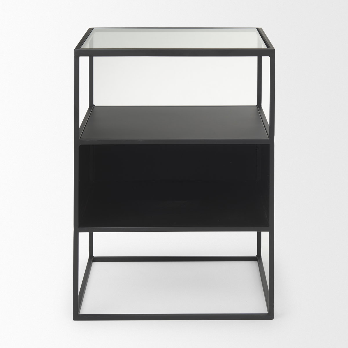 Samson  Side Table Matte Black Metal and Glass, Side & End Table by Mercana, 15.75" length x 15.75" width x 21.26" height View 3