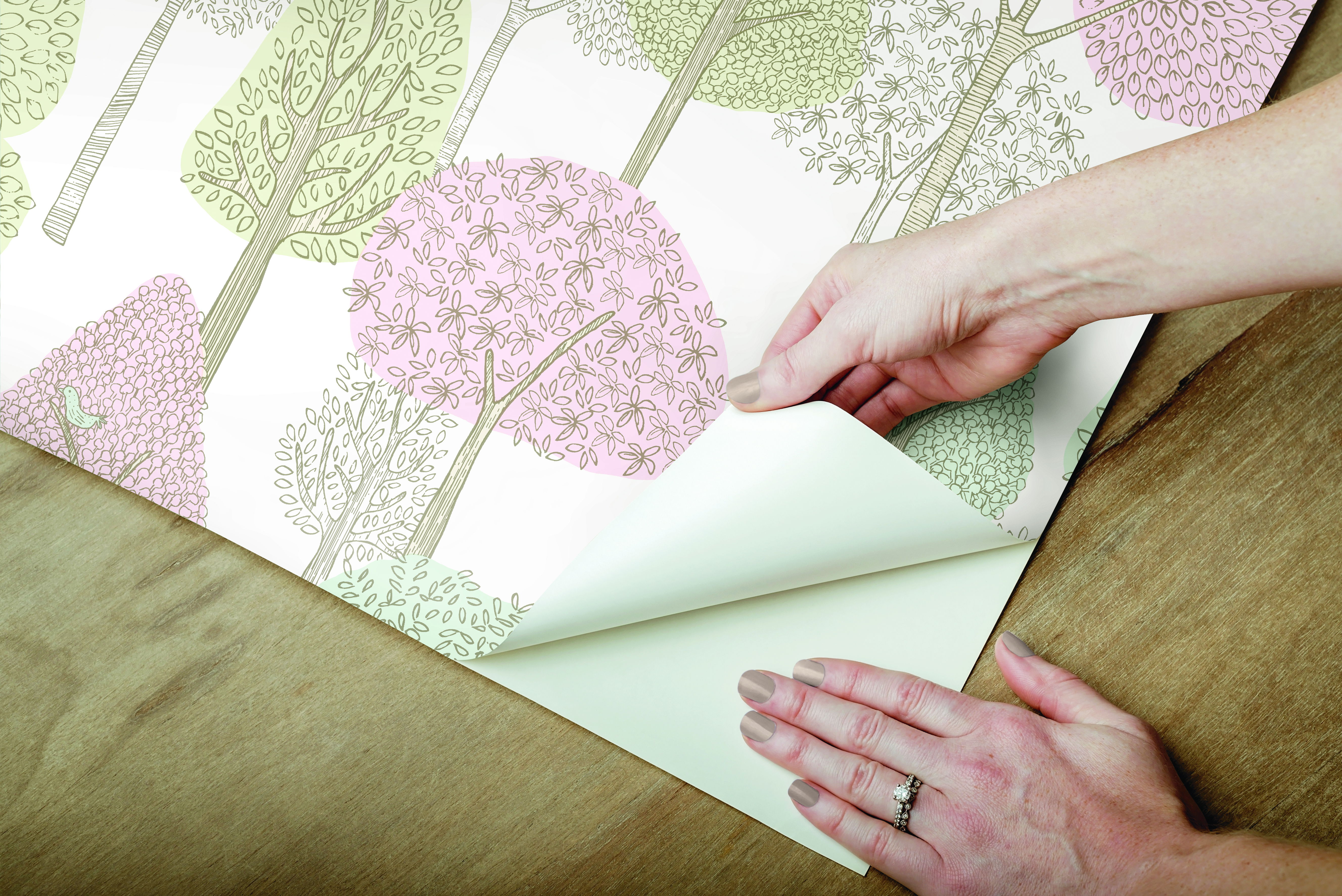 Treetops Pink & Mint Peel & Stick Wallpaper large image 