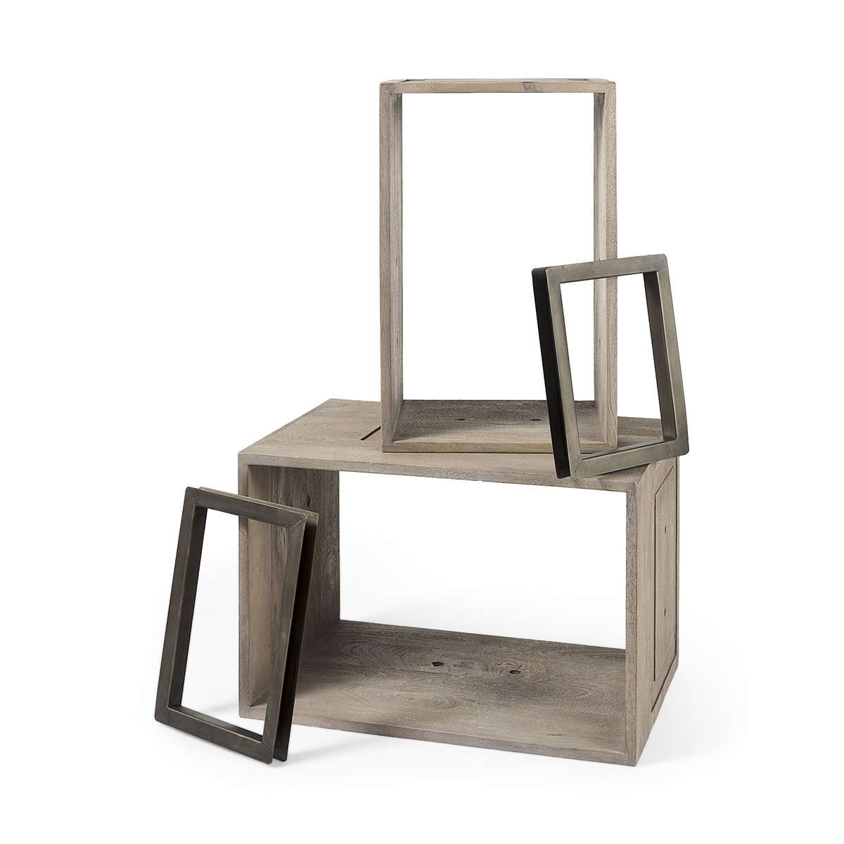 Simul (Set of 2) Light Brown Wood Modular Shelving Unit, Shelving & Bookcase by Mercana, 24" length x 16" width x 16" height View 1