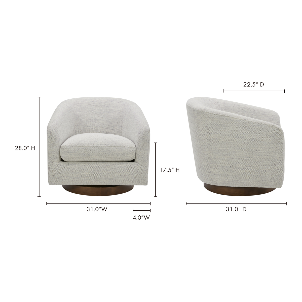 Oscy Swivel Chair Splashed White, Accent Chair by Moe's Home, 31" width x 28" height x 31" depth View 13