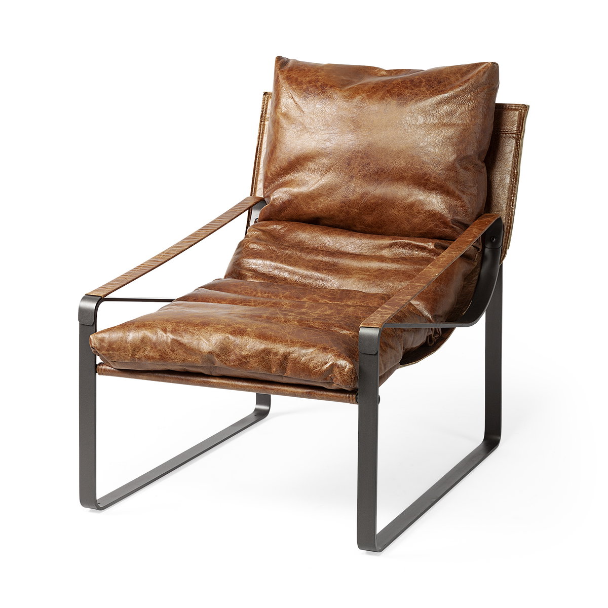 Hornet I  Brown Leather Unibody Seat with Black Metal Frame Accent Chair, by Mercana, 27" length x 35" width x 36" height View 1