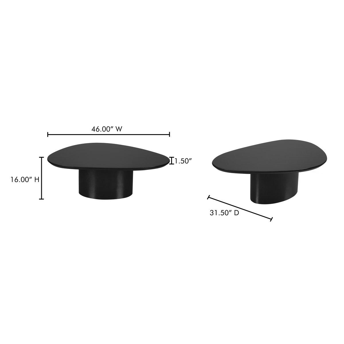 Eden Coffee Table Black Lacquer, by Moe's Home, 46" width x 16" height x 31.5" depth View 7