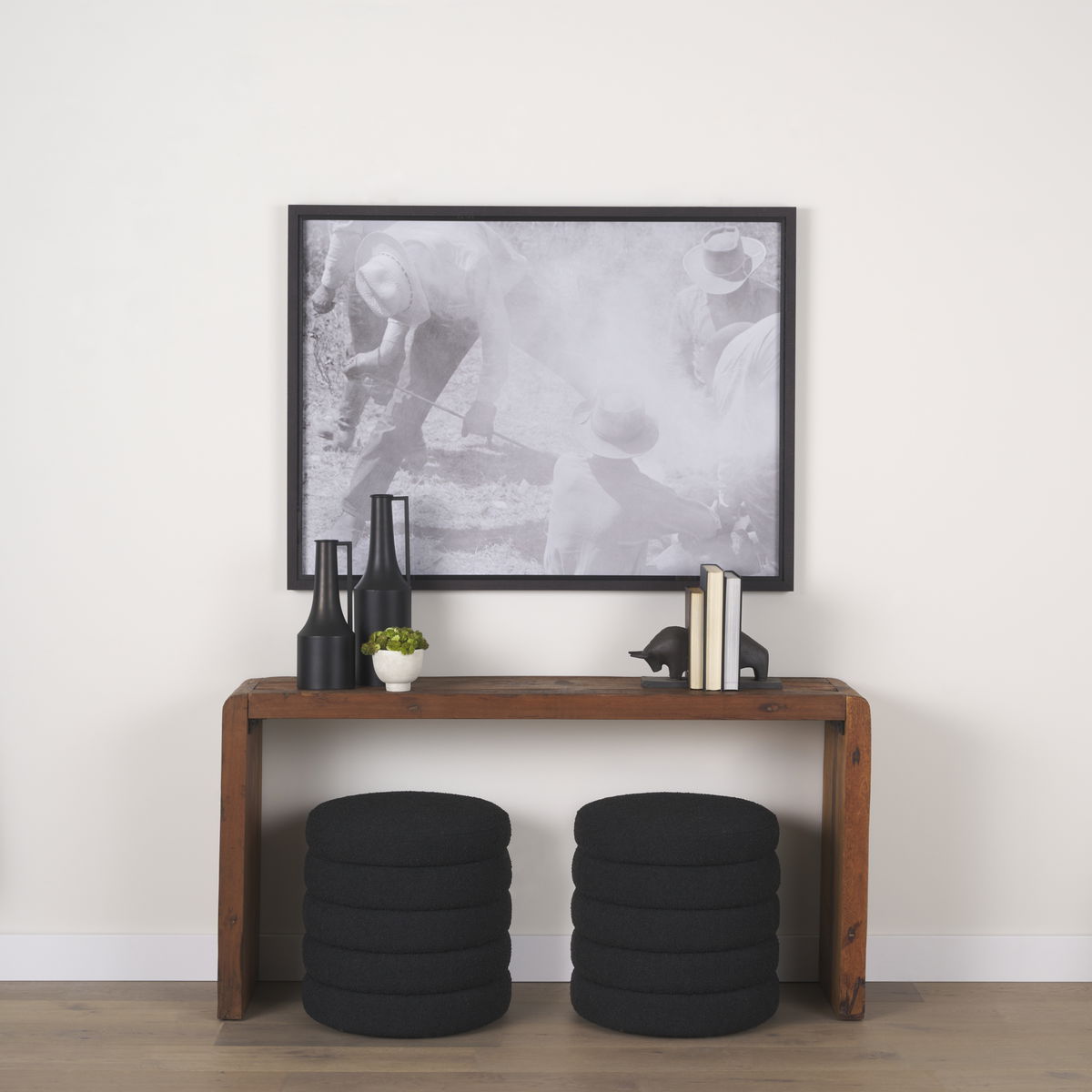 Estelle Rustic Brown Reclaimed Wood Console Table, by Mercana, 60" length x 14" width x 30" height View 2