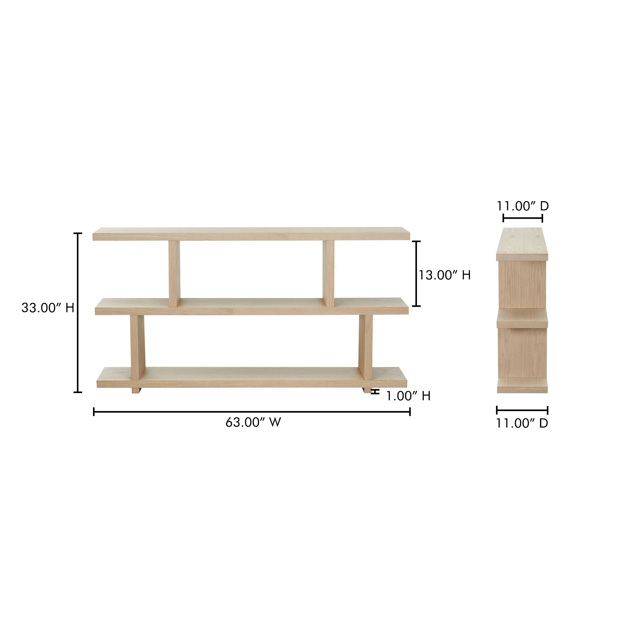 Miri Small Shelf Oak, Shelving & Bookcase by Moe's Home, 63" width x 33" height x 11" depth View 9