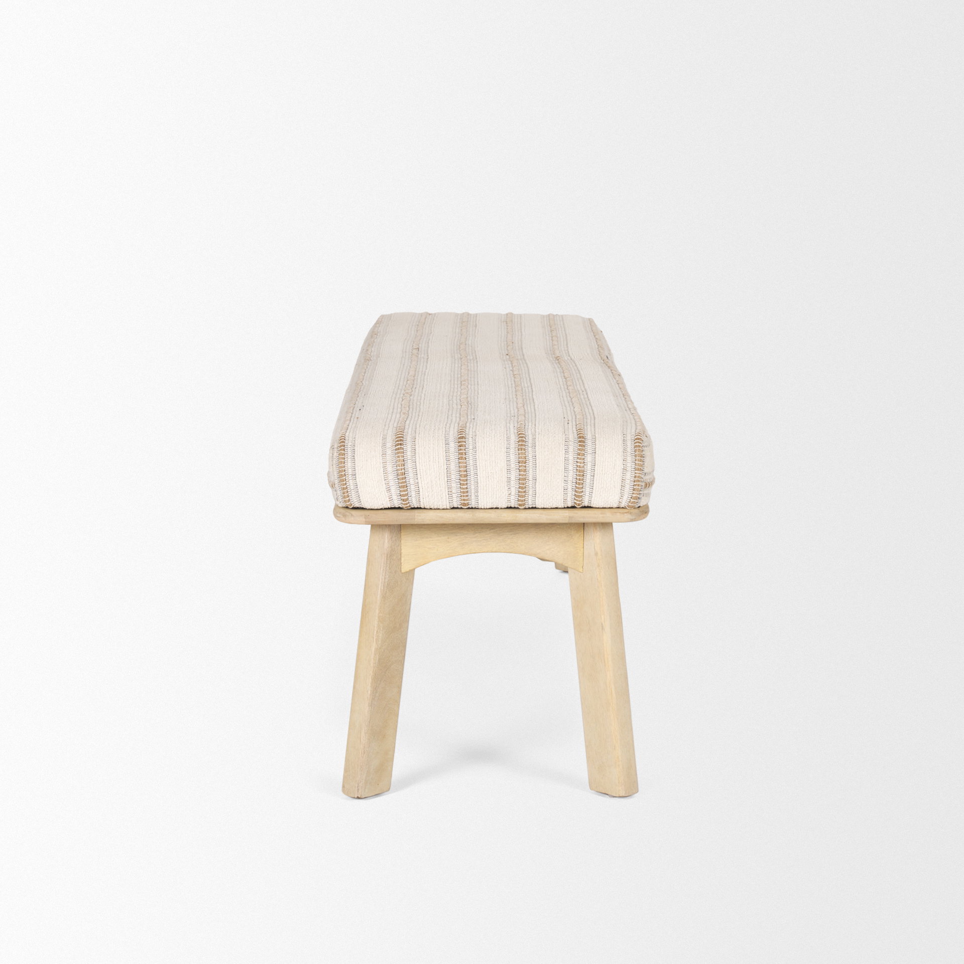 Taimo White Washed Light Brown Wood with Striped Fabric Seat Bench, Benche by Mercana, 62.2" length x 17" width x 19.3" height View 5