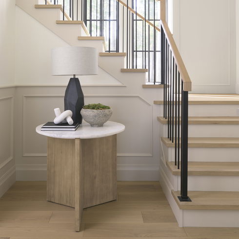 Enzo Marble Tabletop with Fluted Light Wood Base Foyer Accent Table