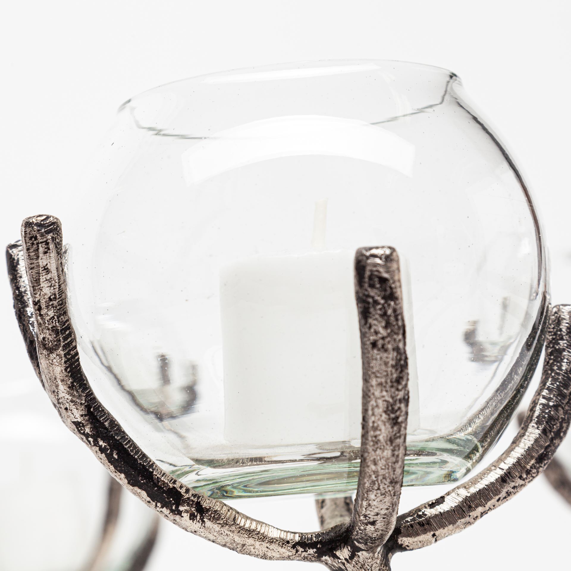 Vine I Distressed Silver Metal Creeper Five Candle Table Candle Holder, Candles & Candle Holder by Mercana, 30" length x 12" width x 9" height View 4