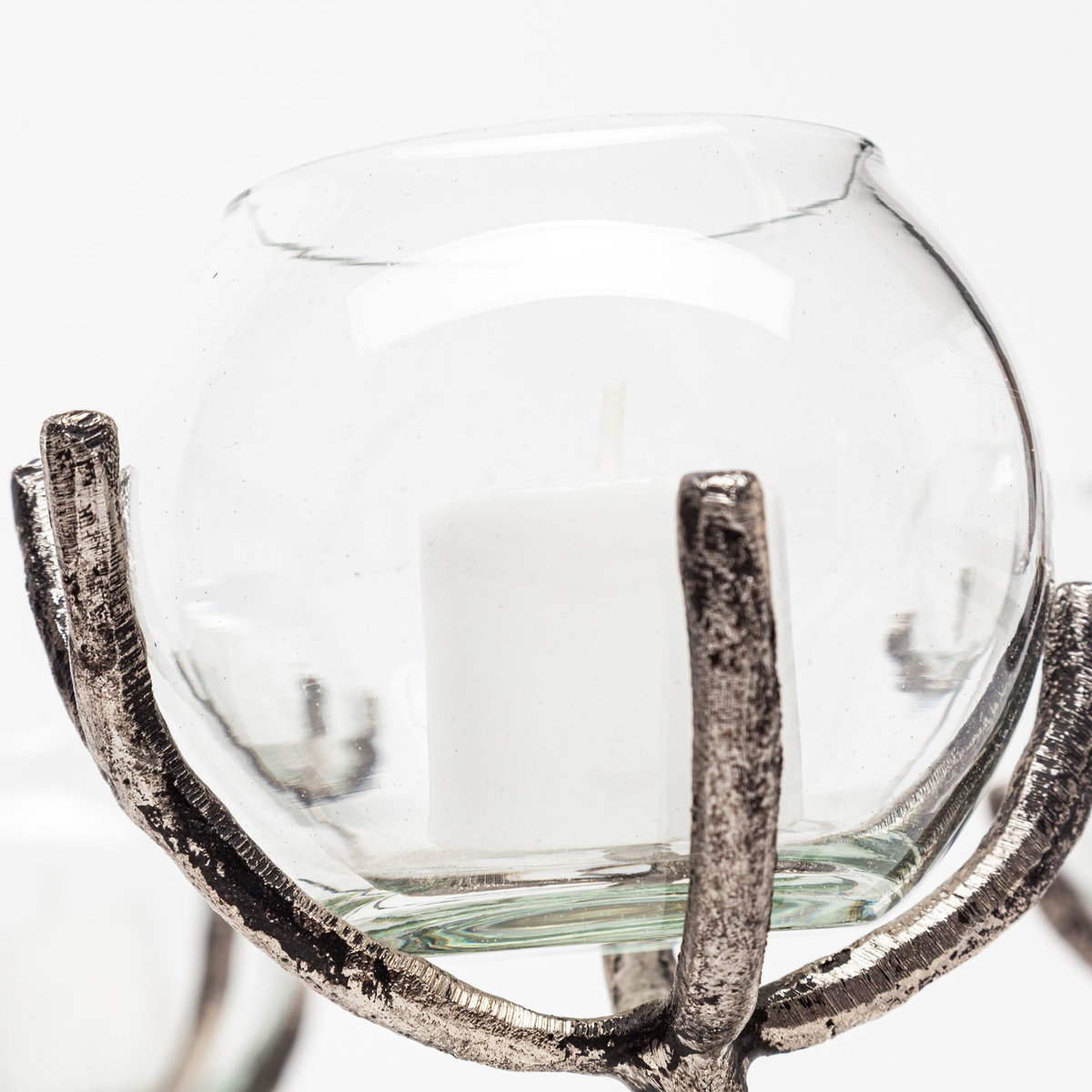 Vine I Distressed Silver Metal Creeper Five Candle Table Candle Holder, Candles & Candle Holder by Mercana, 30" length x 12" width x 9" height View 4