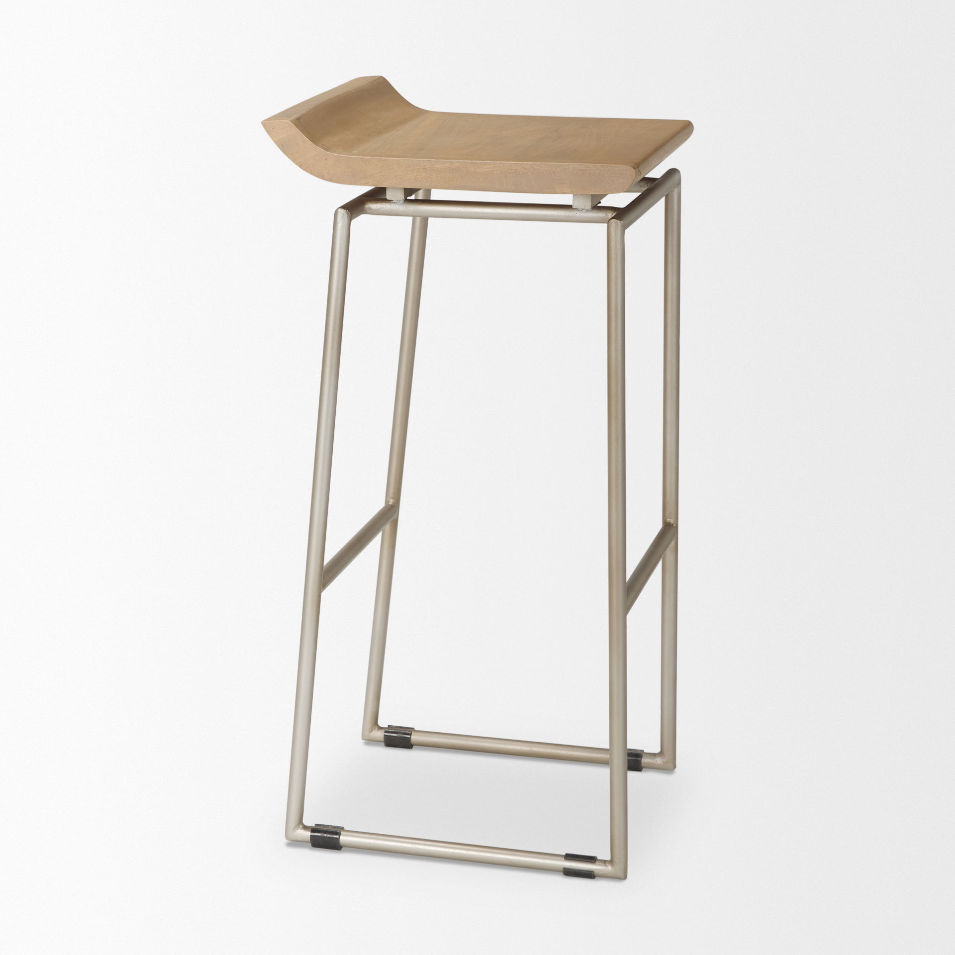 Givens 14.0L x 15.8W x 31.8H Brown Wood with Silver Metal Frame Barstool large image 