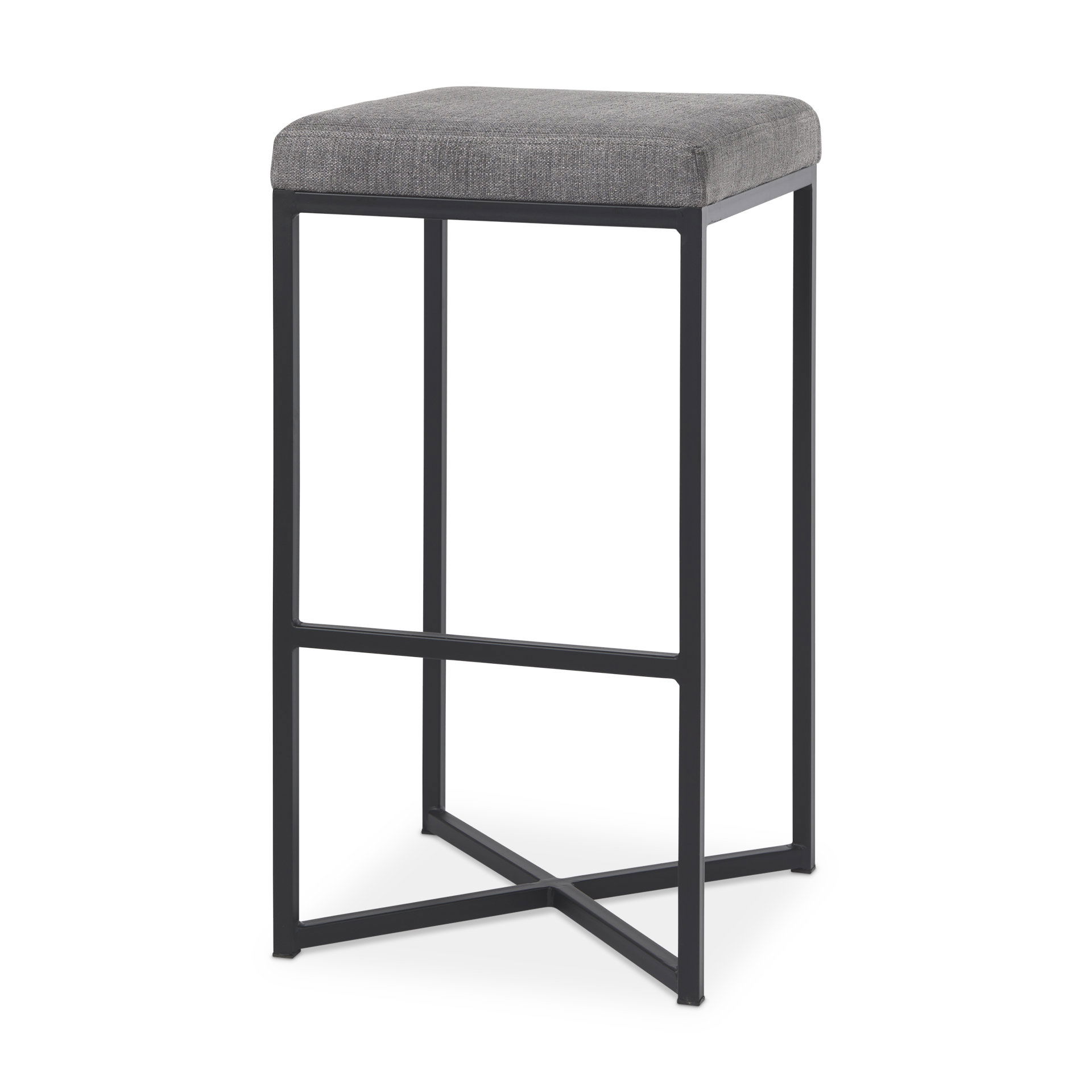 Frodo 16.5L x 16.5W x 29.75H Gray Fabric Seat with Black Iron Frame Bar Stool, Counter & Bar Stool by Mercana, 16.54" length x 16.54" width x 30.32" height View 1