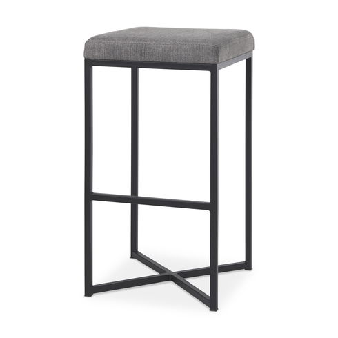 Frodo 29.75H Gray Fabric Seat with Black Iron Frame Bar Stool