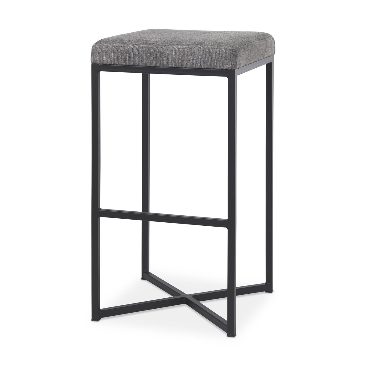 Frodo Backless 29.75in Seat Bar Stool | Gray Fabric with Black Iron, Counter & Bar Stool by Mercana, 16.54" length x 16.54" width x 30.32" height View 1