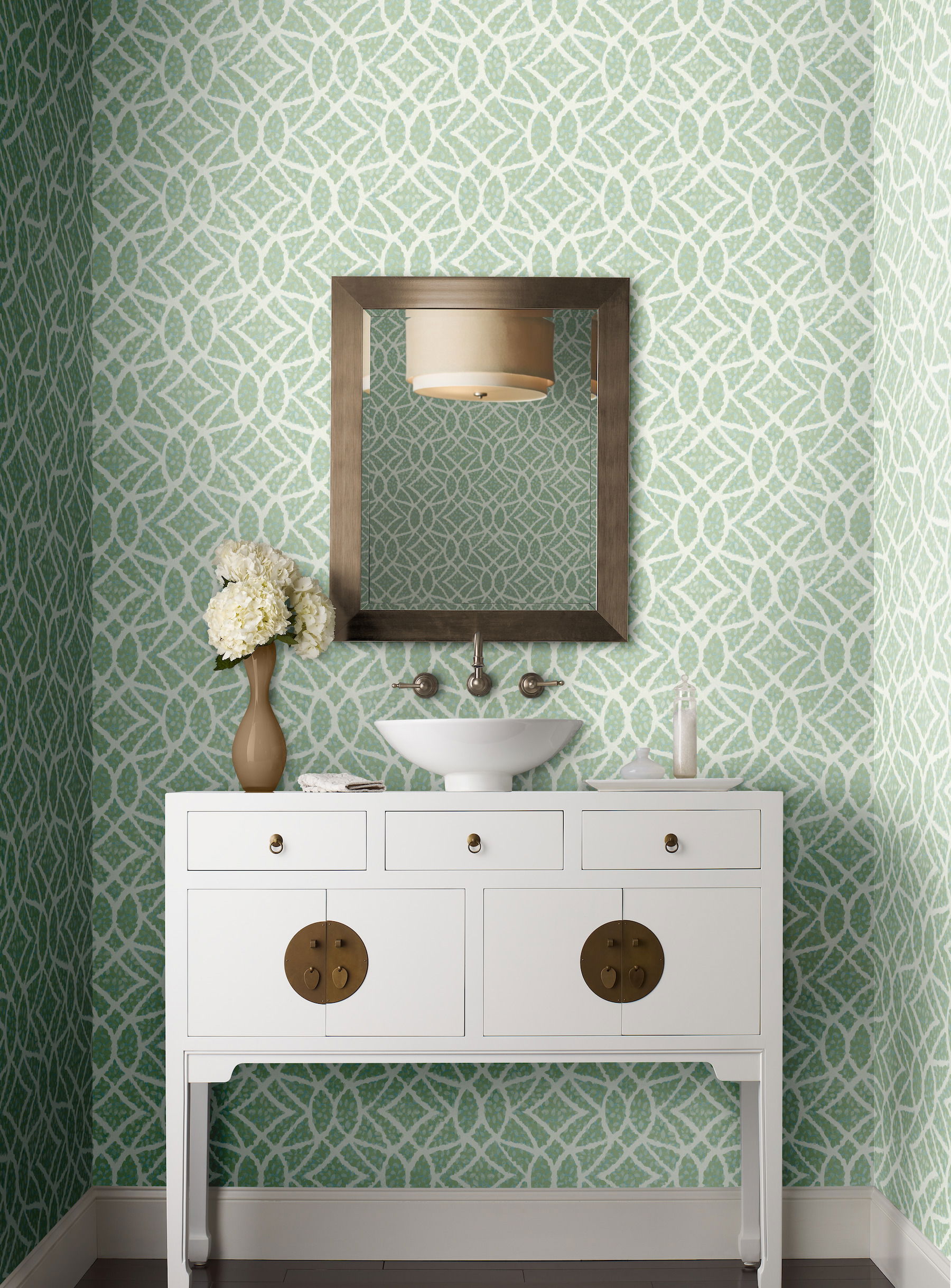 Boxwood Garden Teal Wallpaper large image 