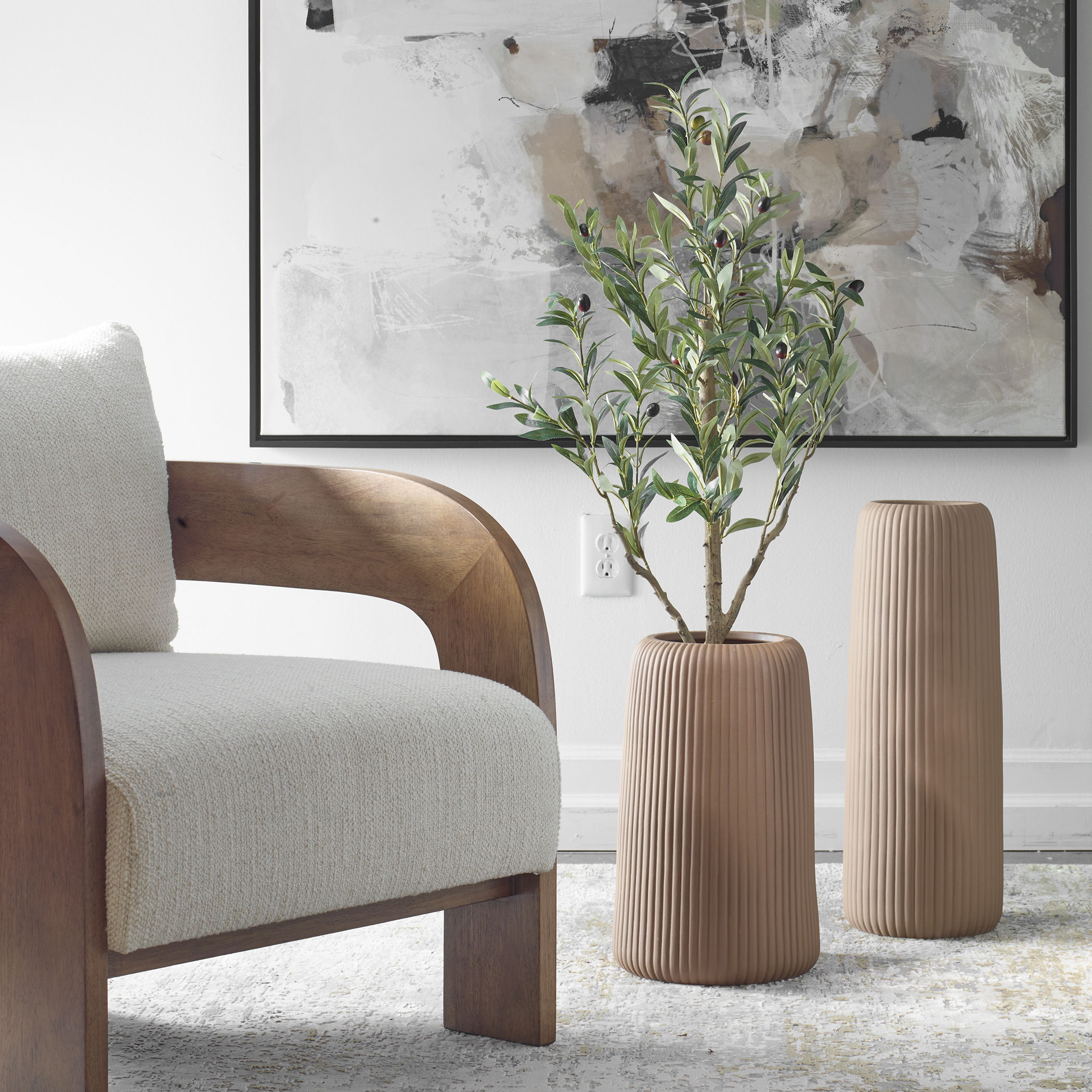 Ridge Light Brown Vases Set/2, Decorative by Uttermost, 8.25" width x 22" height x 8.25" depth View 2