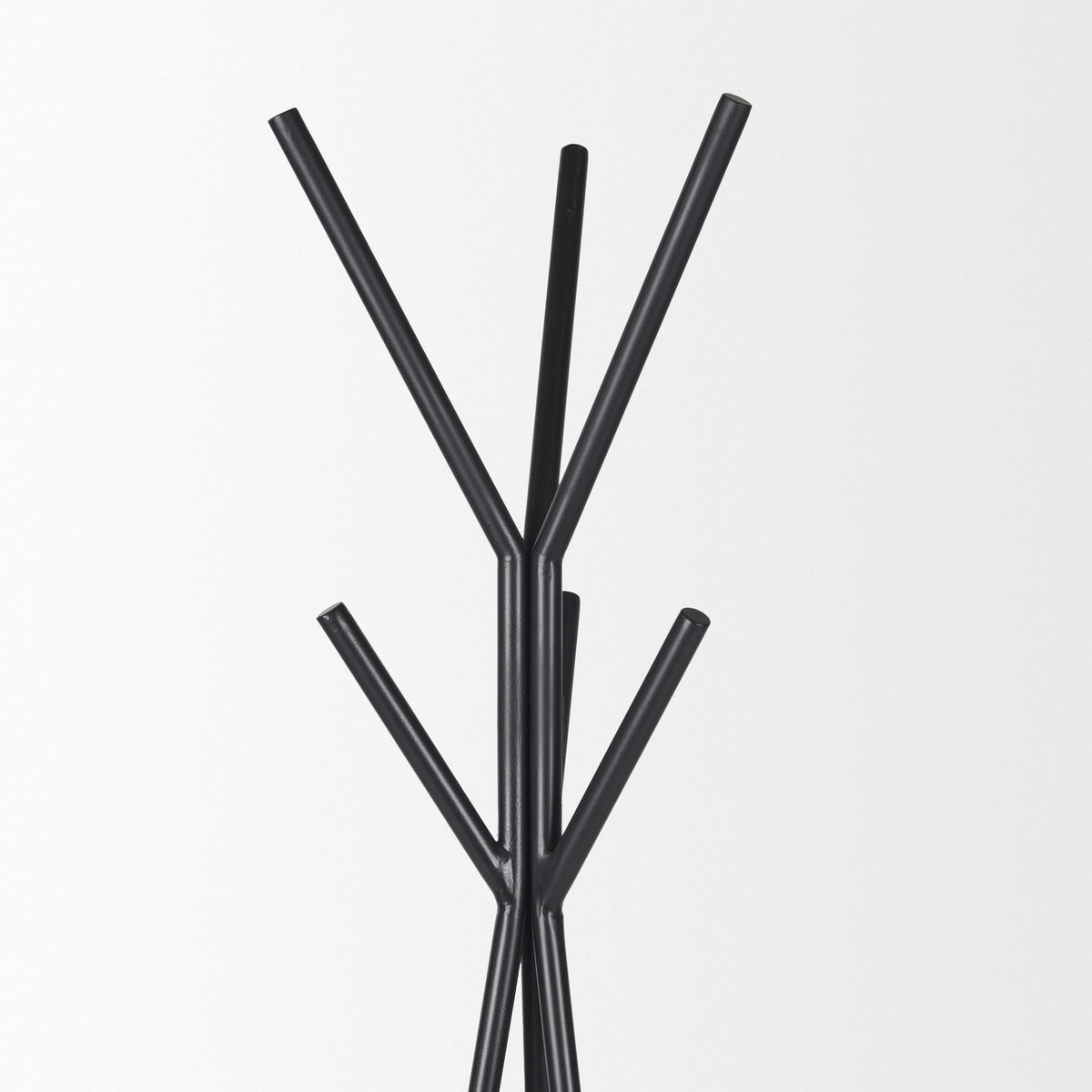 Everett Matte Black Metal with Two Wood Shelves Coat Rack, Stands, Racks & Hook by Mercana, 16.75" length x 16.75" width x 71" height View 5