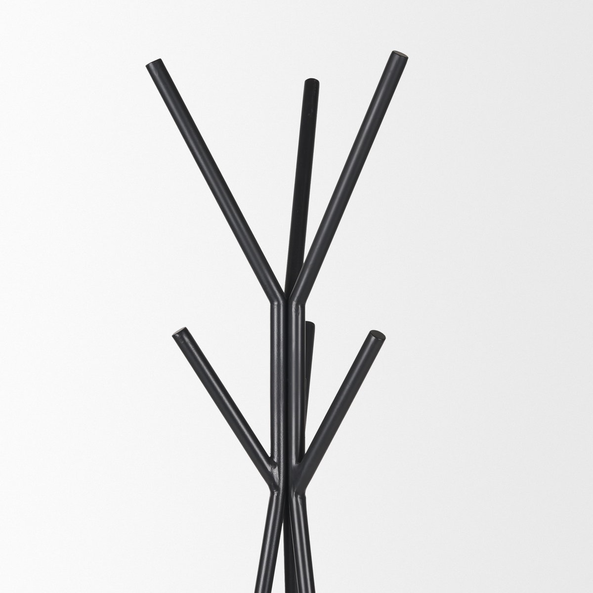 Everett Matte Black Metal with Two Wood Shelves Coat Rack, Stands, Racks & Hook by Mercana, 16.75" length x 16.75" width x 71" height View 5