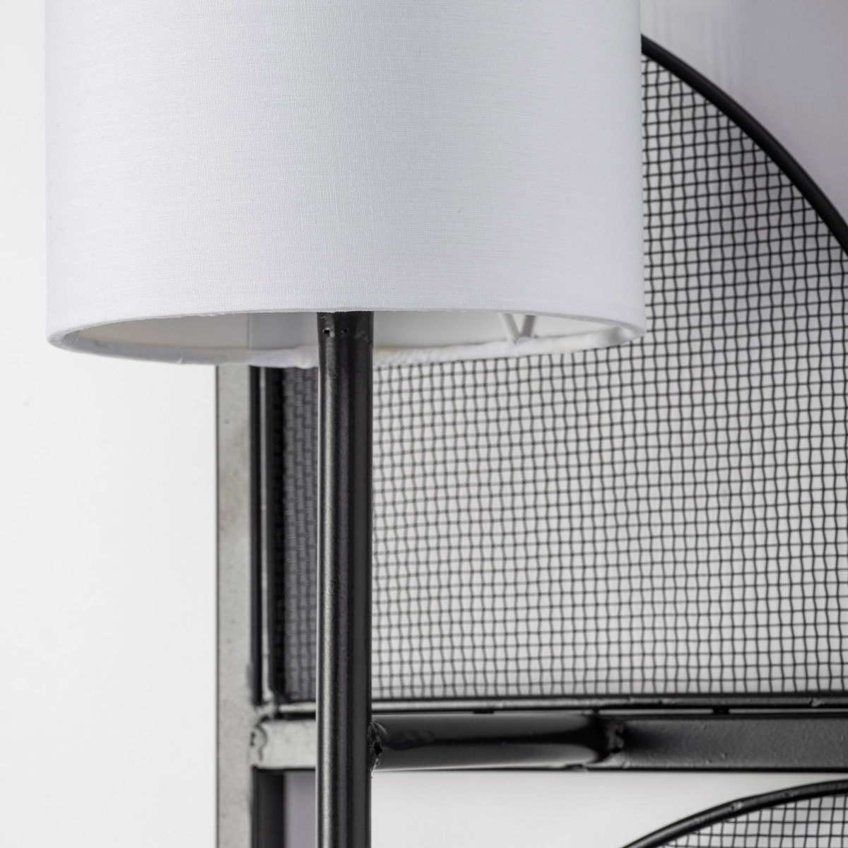 Navin 10x46.5 Black Metal Body White Fabric Shade Rectangular Wall Sconce, by Mercana, 10.04" length x 8.86" width x 46.85" height View 7