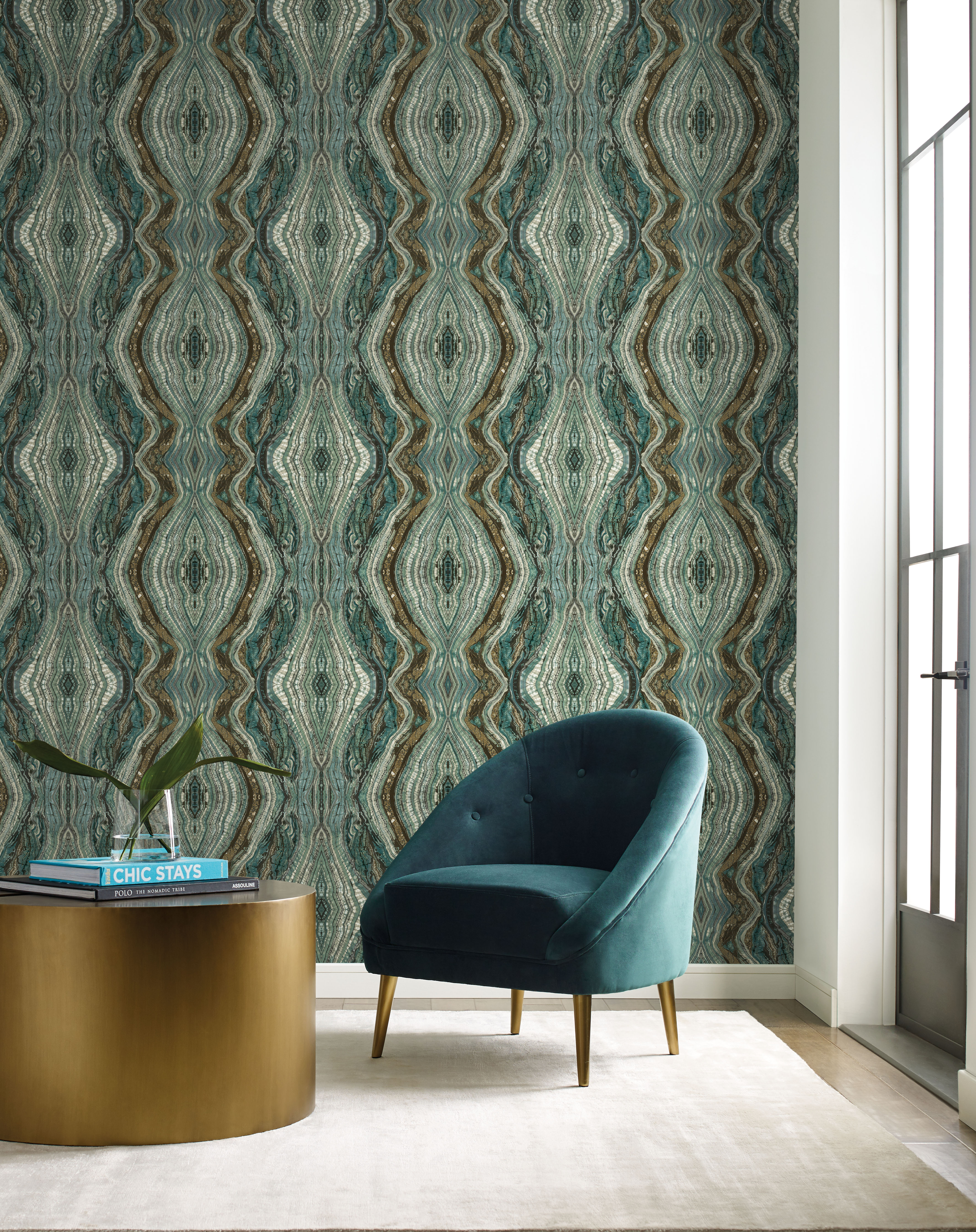 Kaleidoscope Teal Peel & Stick Wallpaper, by York Wall, 20' length x 2'3" width x 0.02" depth View 3