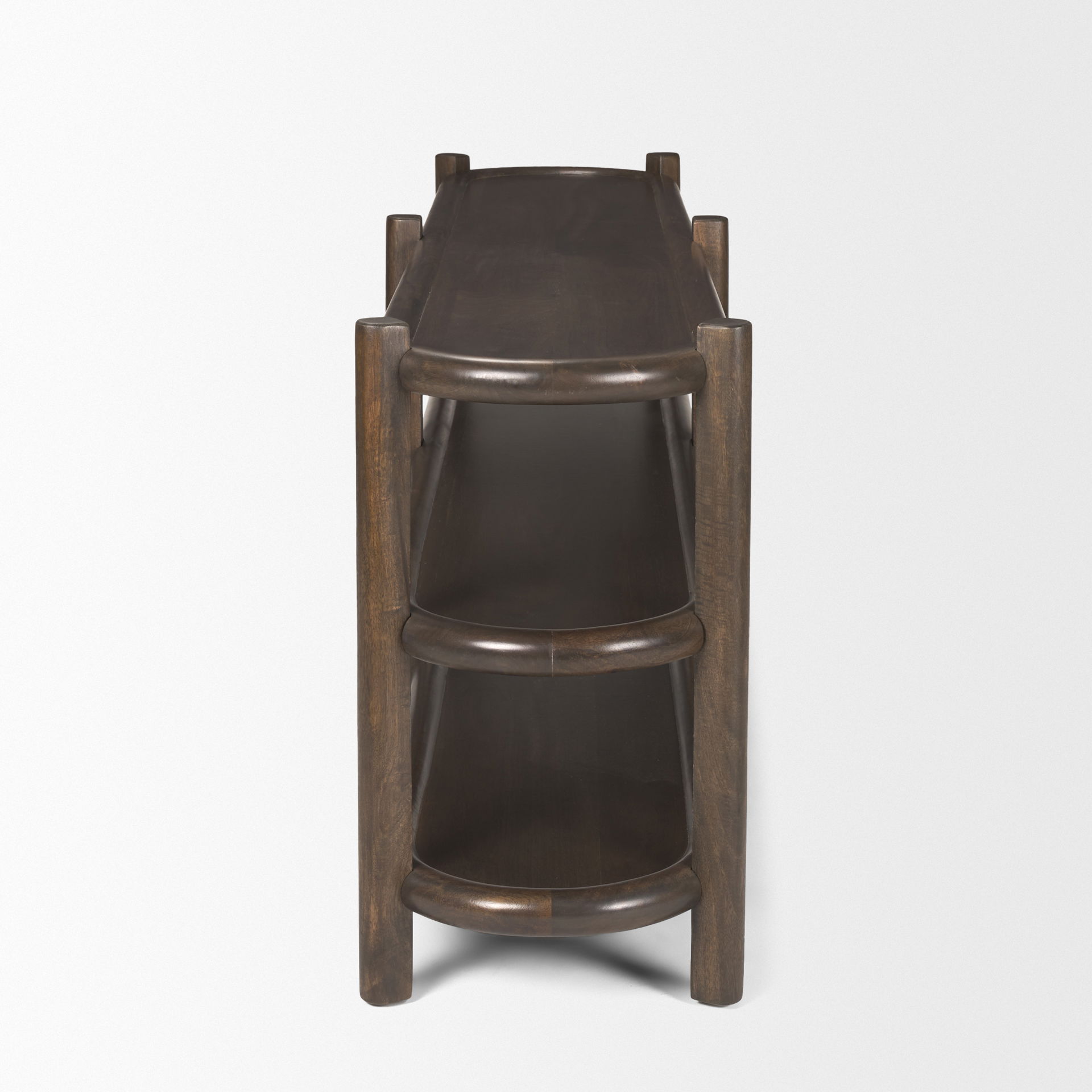 Romi Dark Brown Wood with 3 Shelves Oval Console Table large image 