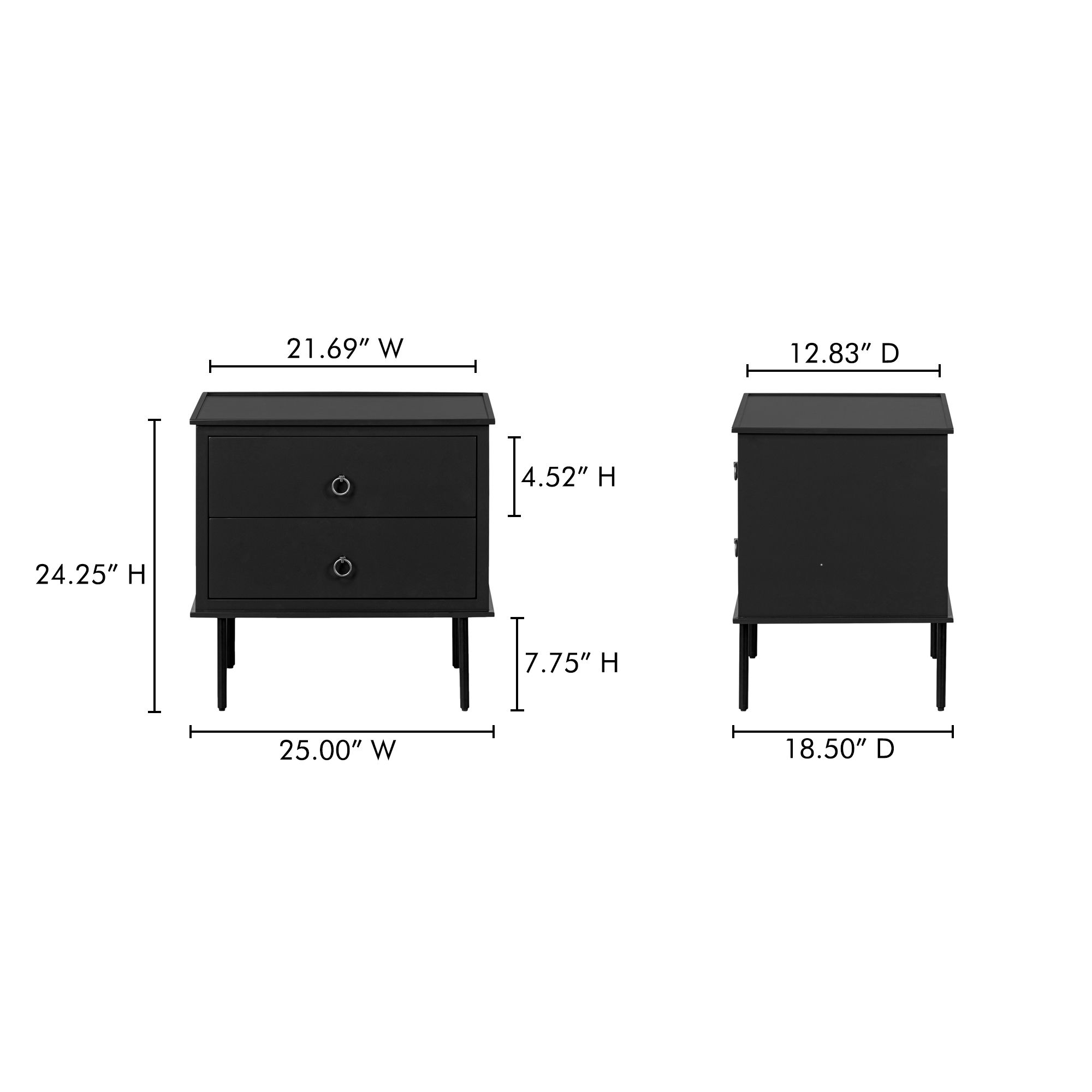 Reagan Nightstand Black, by Moe's Home, 25" width x 24.25" height x 18.5" depth View 13