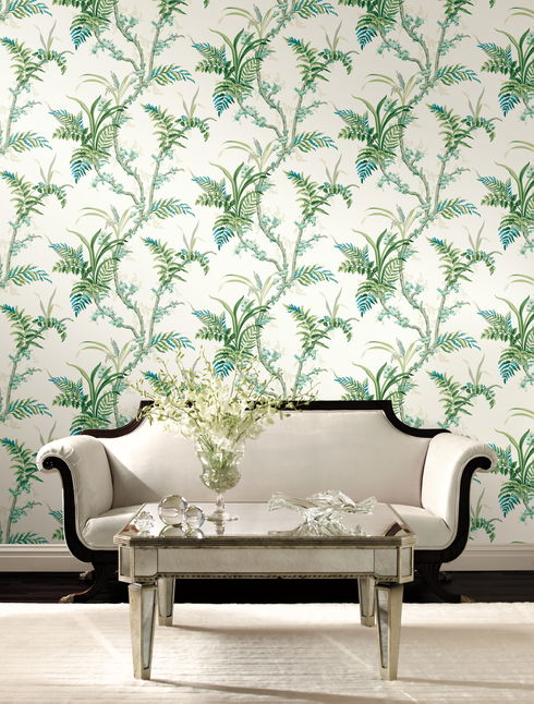 Enchanted Fern Blue & Green Wallpaper