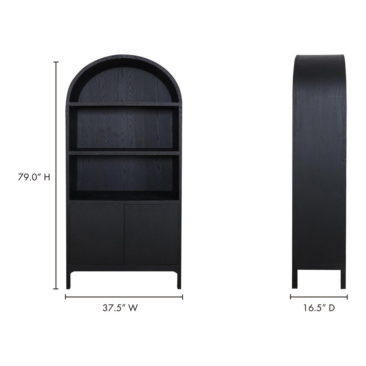 Wilde Display Cabinet Black Oak, Cabinets & Sideboard by Moe's Home, 37.5" width x 79" height x 16.5" depth View 11