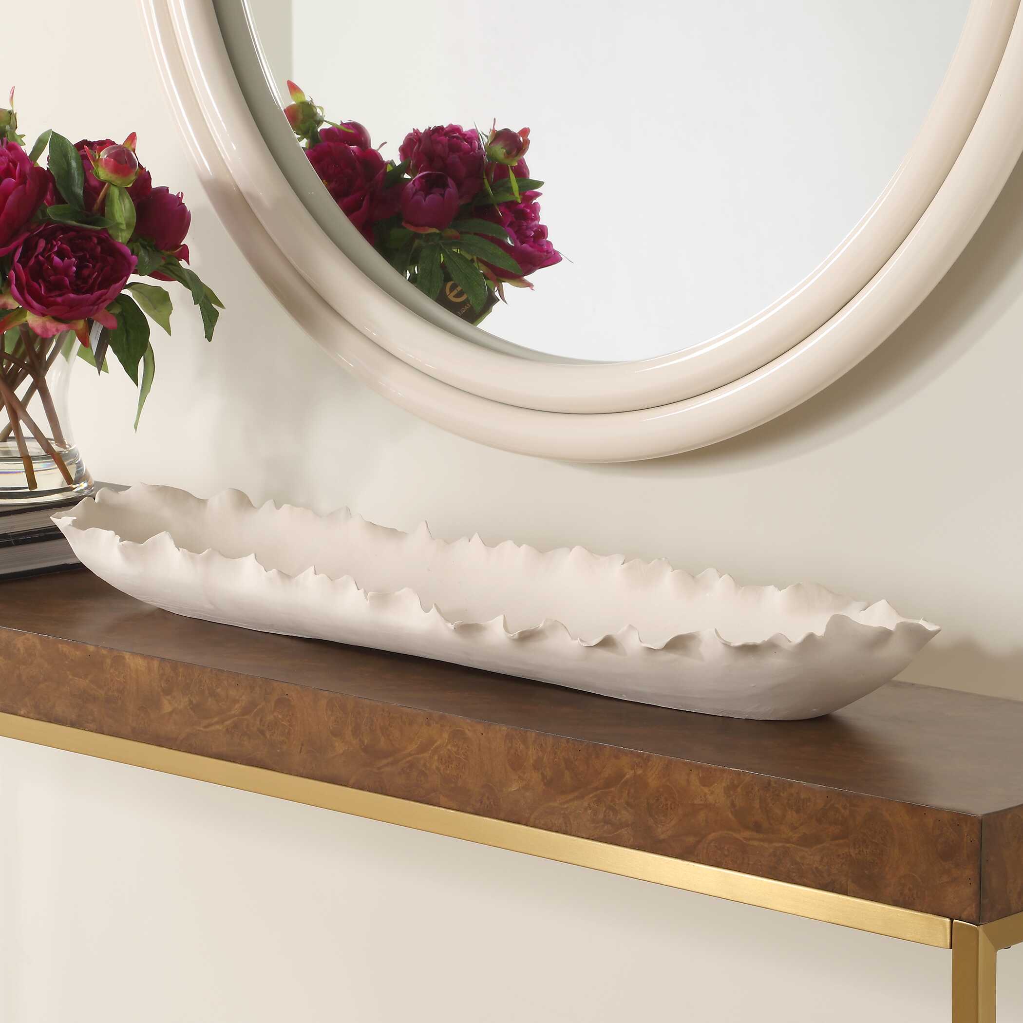 Ripple Crest White Bowl, Decorative by Uttermost, 32" width x 3" height x 7.5" depth View 3