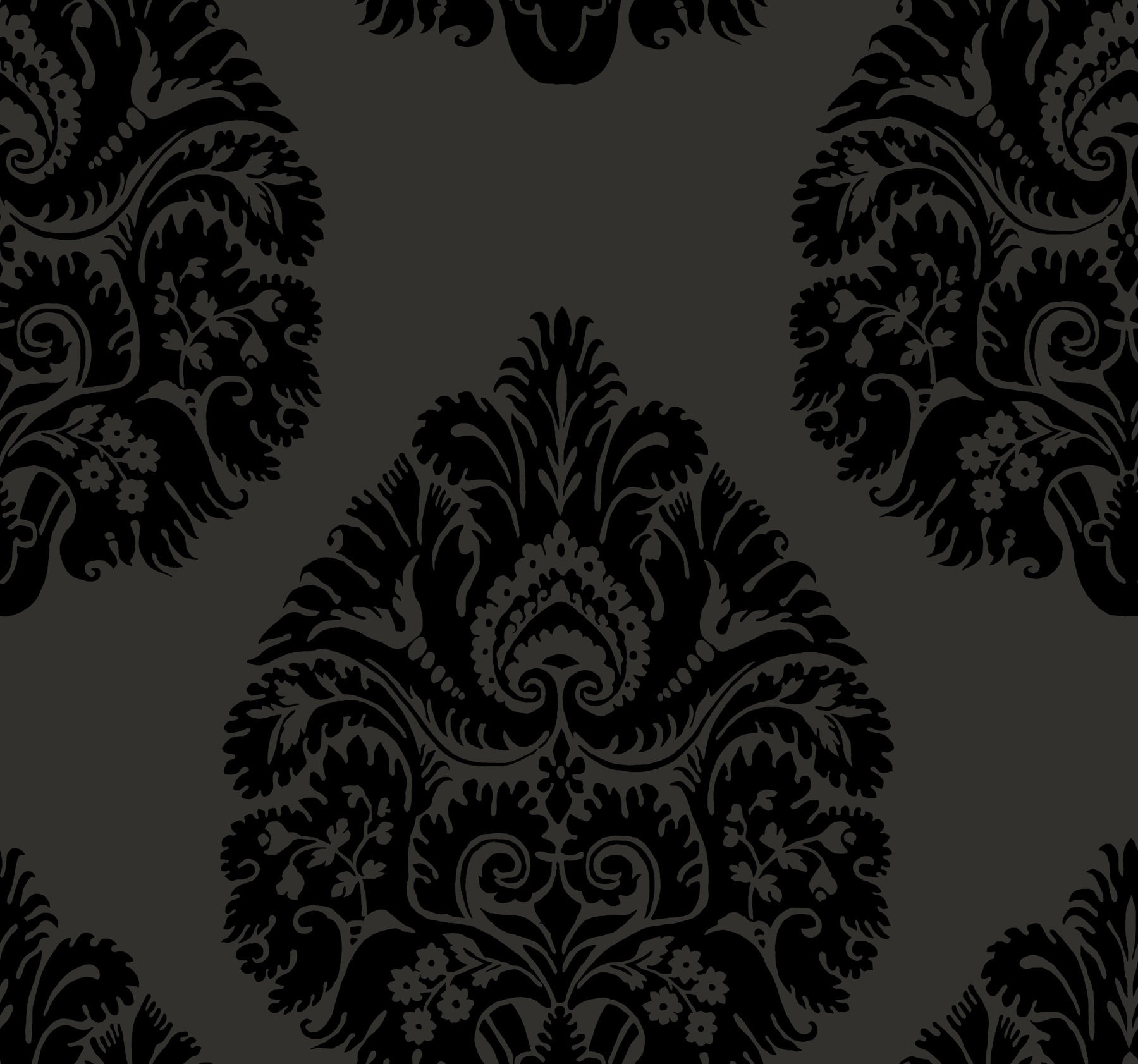 Teardrop Damask Black Wallpaper, by York Wall, 27' length x 2'3" width x 0.02" depth View 1
