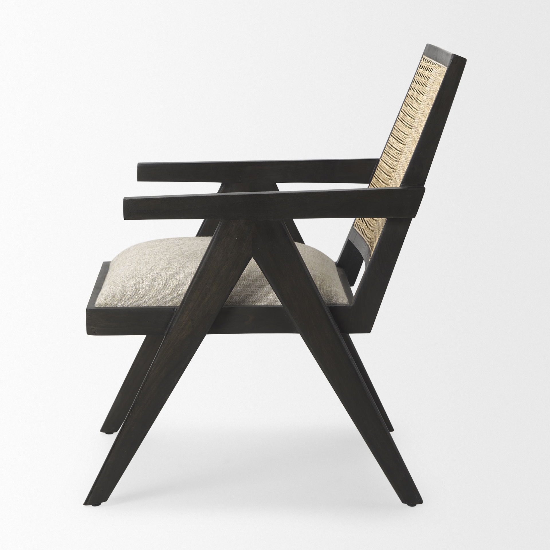 Donna Black Wood Cane-Back with Beige Upholstered Seat Dining Chair, by Mercana, 21.65" length x 27.52" width x 32" height View 5