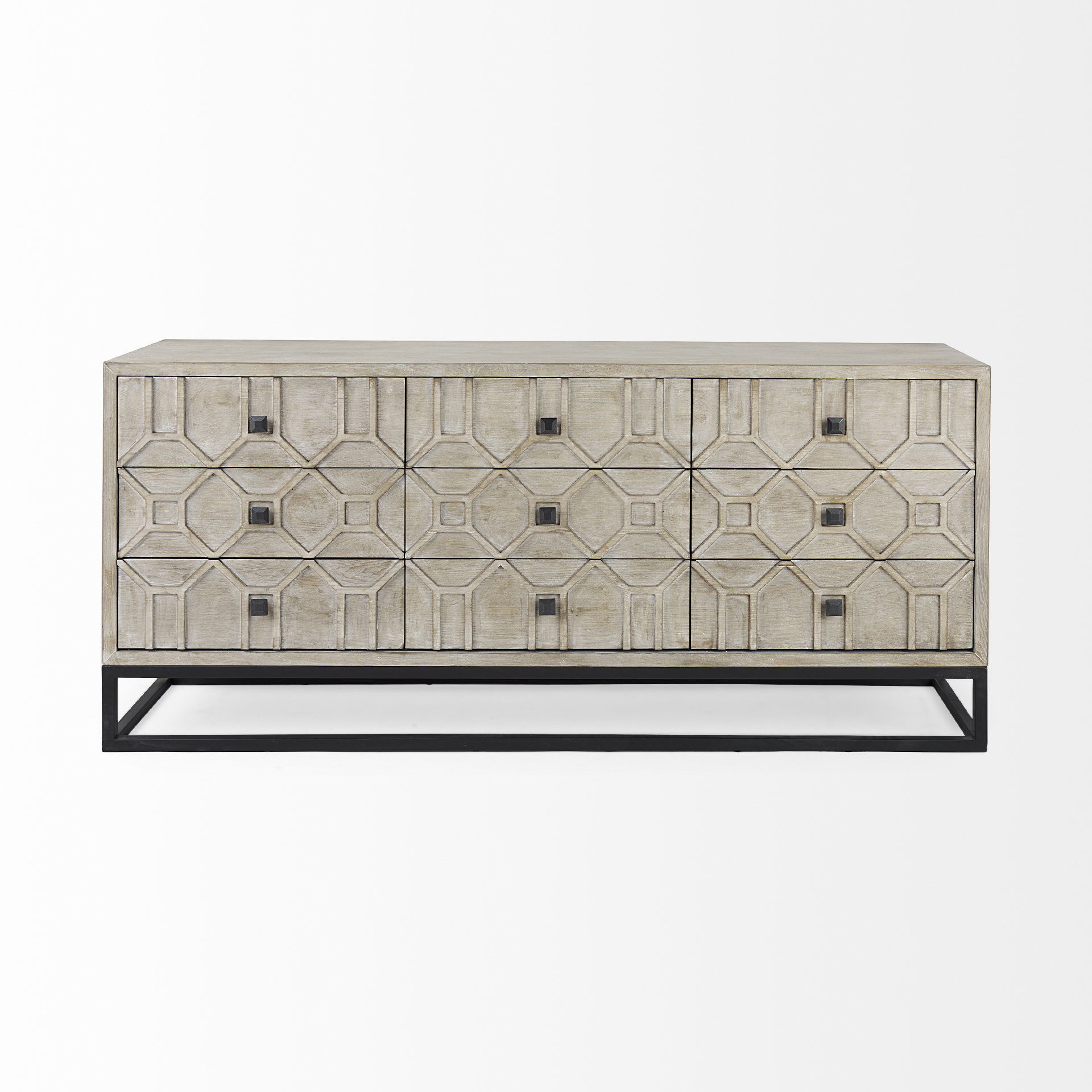 Genevieve II Light Brown Fir Veneer 9 Drawer Sideboard, Sideboards & Buffet by Mercana, 70.08" length x 15.75" width x 30.91" height View 4