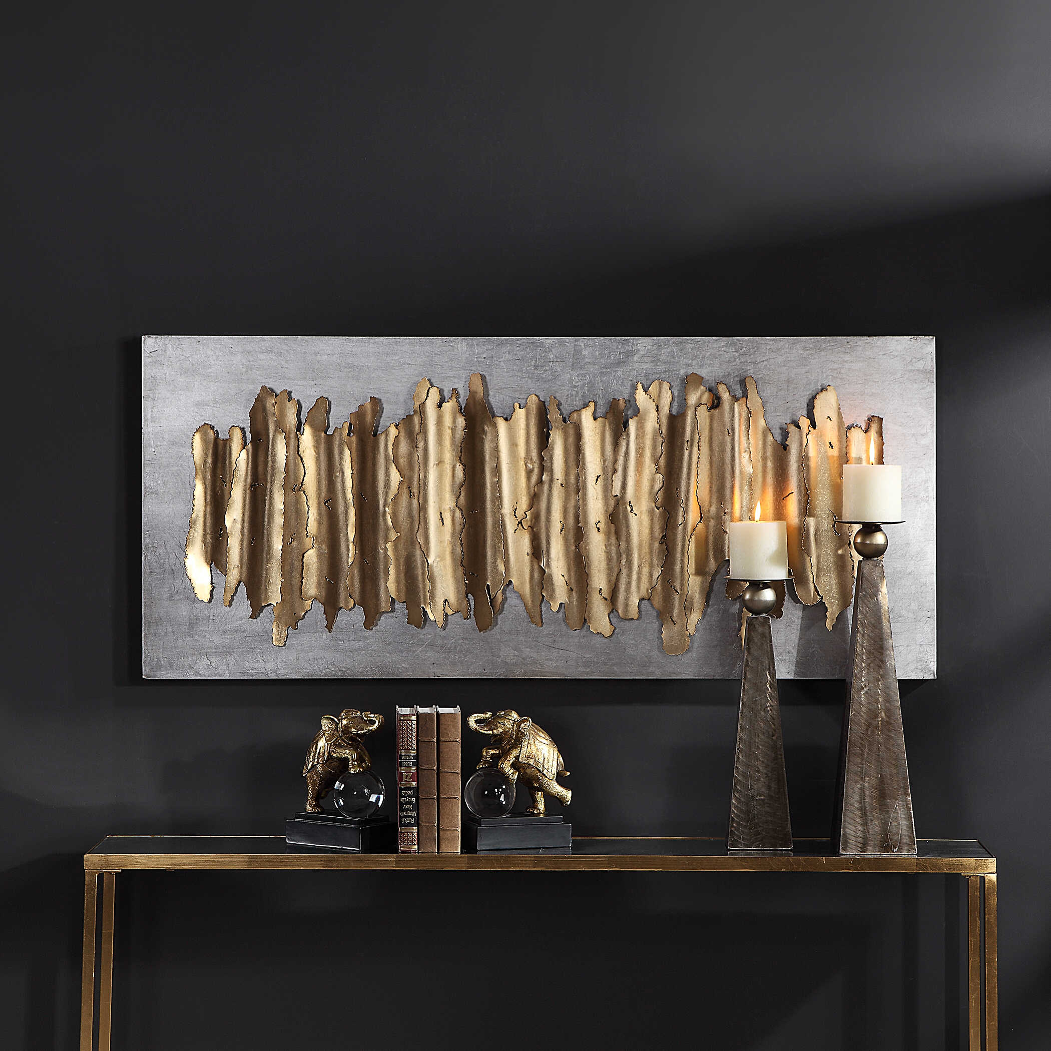 Lev Gold Metal Wall Decor, Sculptural Wall Art by Uttermost, 24" width x 55.25" height x 2.75" depth View 2
