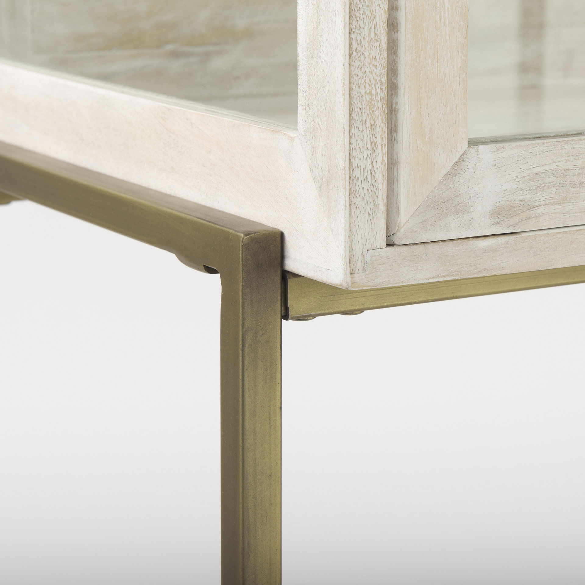 Arelius 36L x 18.75W x 63H White Wood with Gold Metal Base Display Cabinet, Cabinets & Sideboard by Mercana, 36" length x 18.75" width x 63" height View 9