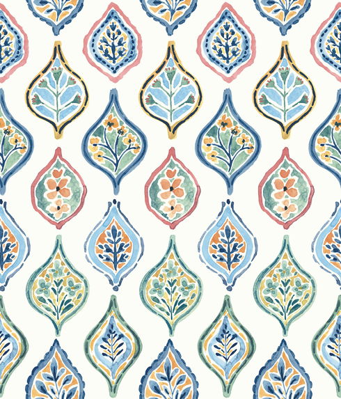 Marketplace Motif White & Multi Wallpaper