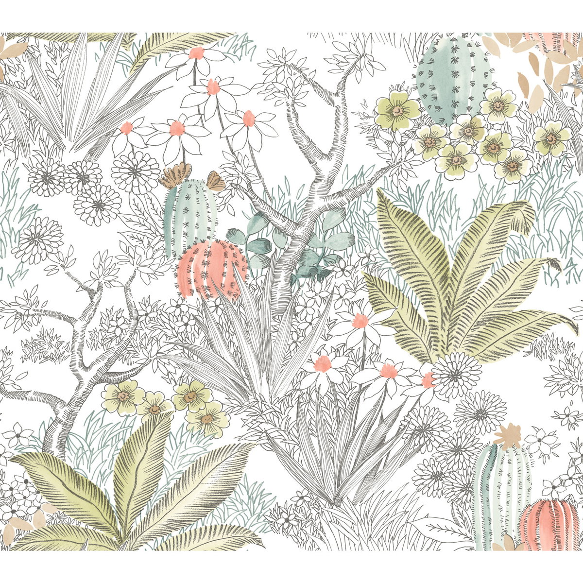 Flowering Desert Grey Peel & Stick Wallpaper, by York Wall, 20' length x 2'3" width x 0.02" depth