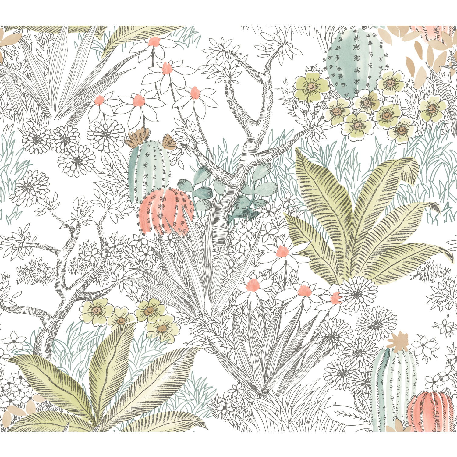 Flowering Desert Grey Peel & Stick Wallpaper large image 