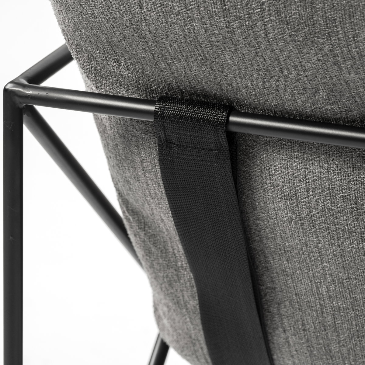 Leonidas 28.5L x 29.5W x 34.0H  Grey Fabric Wrap Black Metal Frame Accent Chair, by Mercana, 28.74" length x 29.92" width x 24.02" height View 15