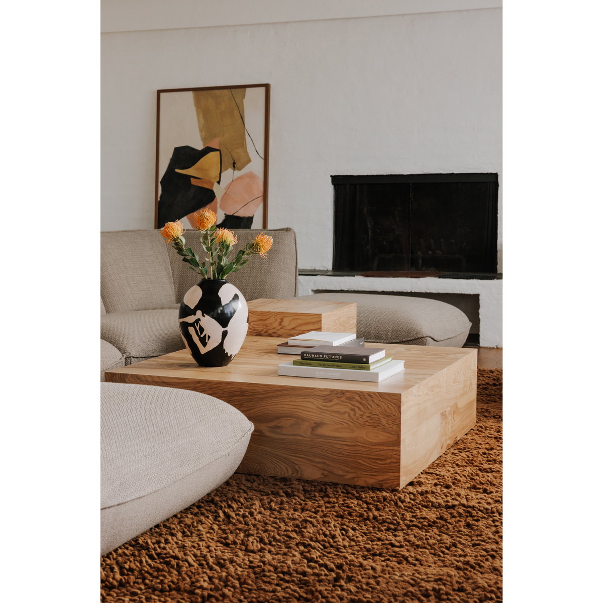 Nash Coffee Table Honey Brown Burl, by Moe's Home, 40" width x 12" height x 40" depth View 6