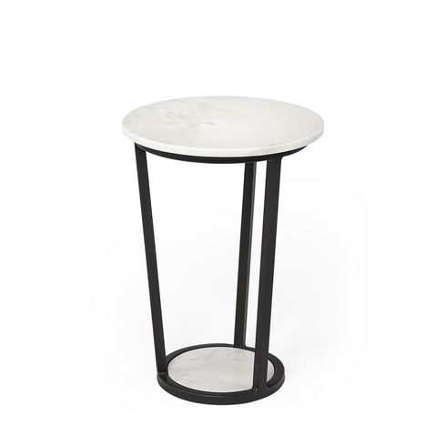 Bombola I (Small) 15L x 15W White Round Marble Top with Black Metal Frame Accent Table