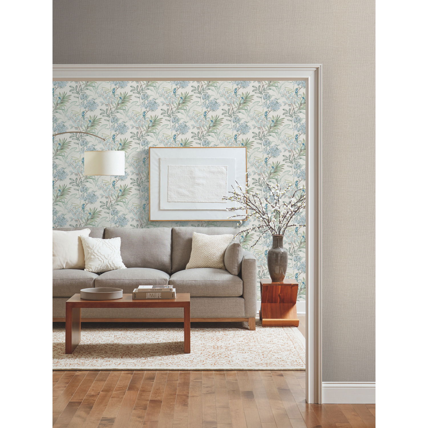 Handpainted Songbird Turquiose Wallpaper large image 