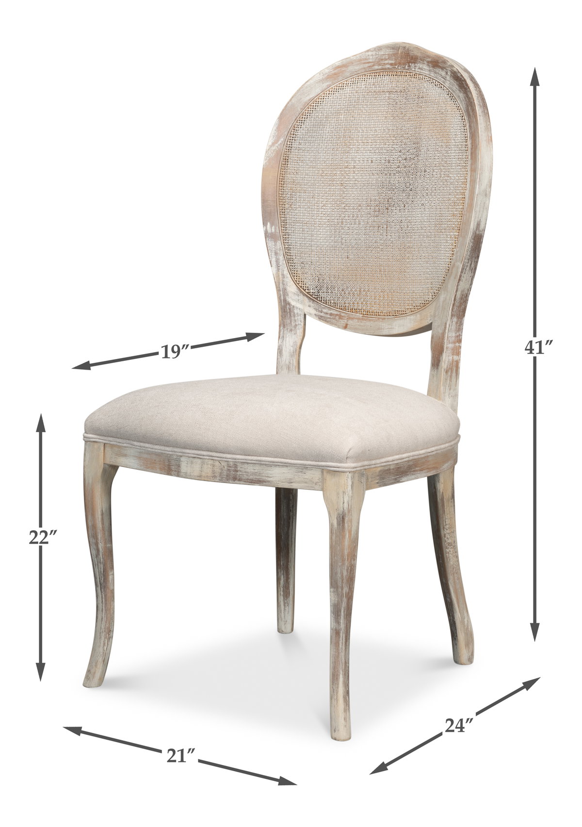 Oval Cane Back S/Chair Grey Oak  Taupe, by Sarreid, 2' length x 1'9" width x 3'5" height View 13