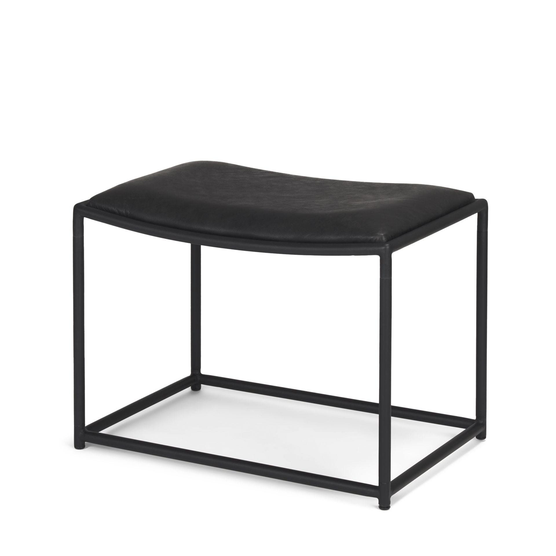 Taniel Black Leather with Black Metal Stool, Ottoman by Mercana, 23.25" length x 16" width x 17.5" height View 1