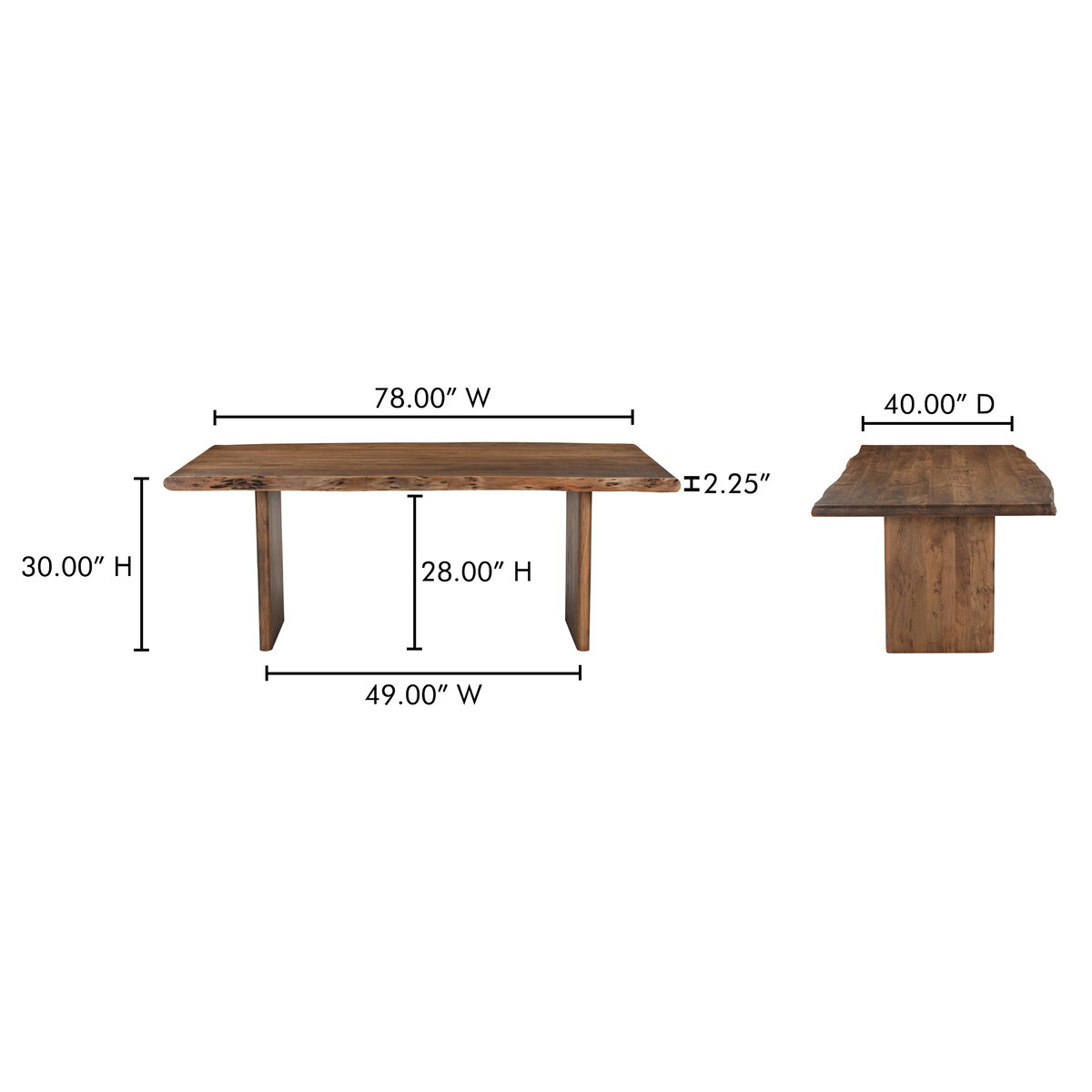 Lila Small Dining Table Brown, by Moe's Home, 78" width x 30" height x 40" depth View 12