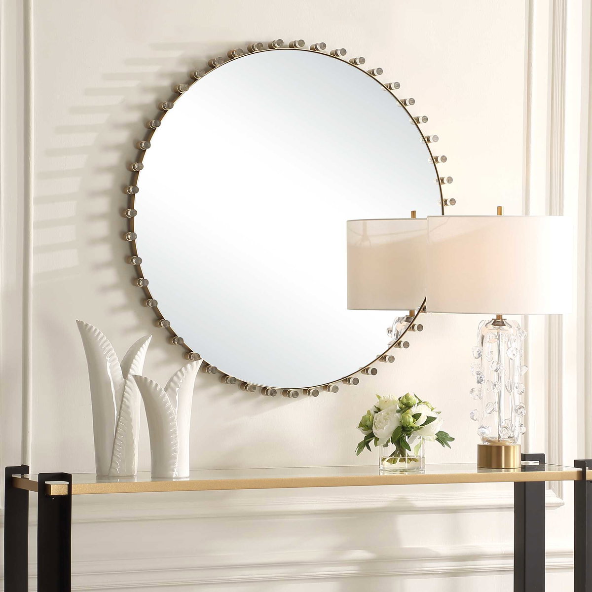 Avelyne Round Mirror, by Uttermost, 37.25" width x 37.25" height x 2.37" depth View 4