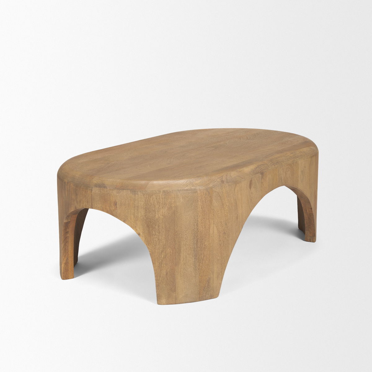 Shima Oval Light Brown Wood with Arched Legs Coffee Table, by Mercana, 48" length x 28" width x 16" height View 7