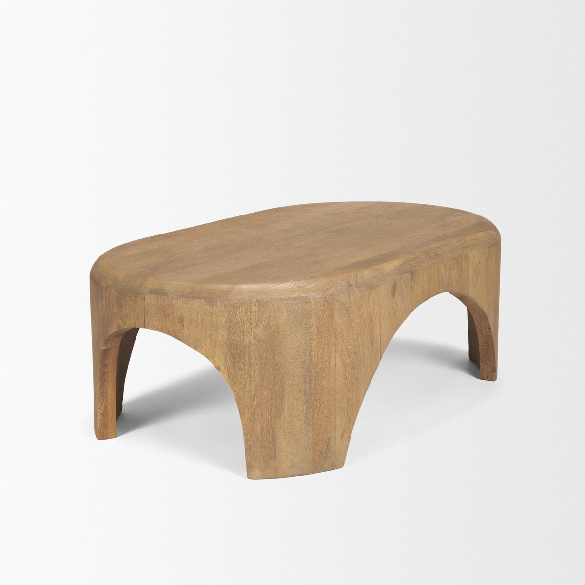 Shima Oval Light Brown Wood with Arched Legs Coffee Table, by Mercana, 48" length x 28" width x 16" height View 7
