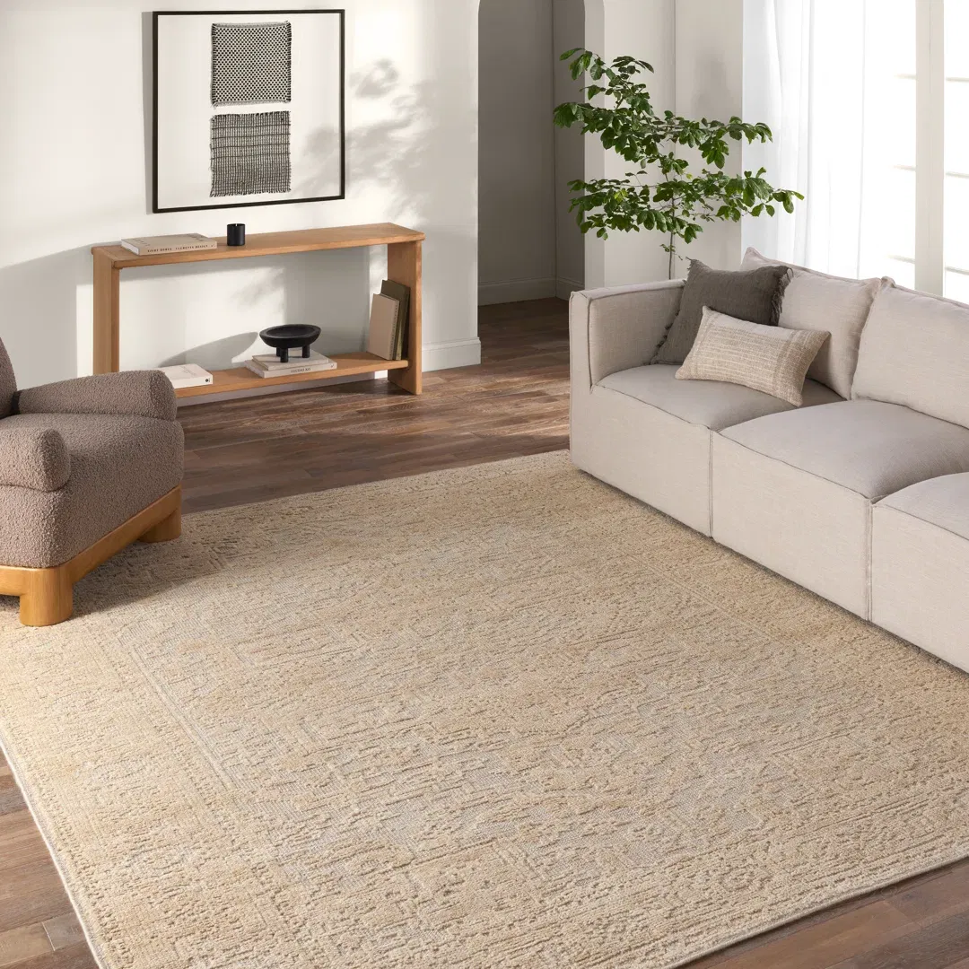 Jaipur Living Pranhita APS01 Handknotted Medallion Tan and Cream Area Rug (9'x12') large image 